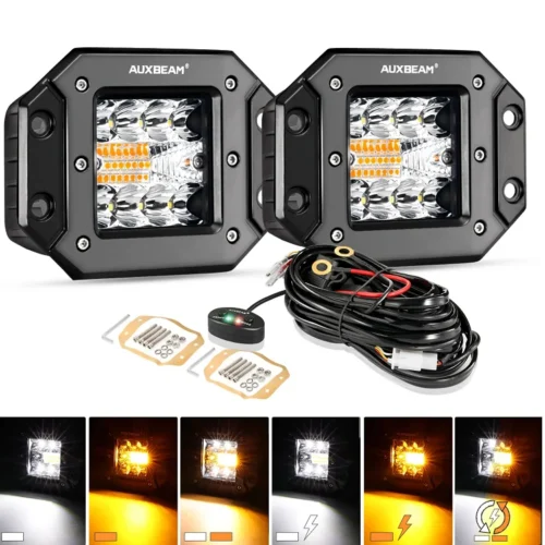 (2pcs/set) 3 Inch 6 Modes White & Amber Led Square Light Pod Working Lights With Wiring Harness