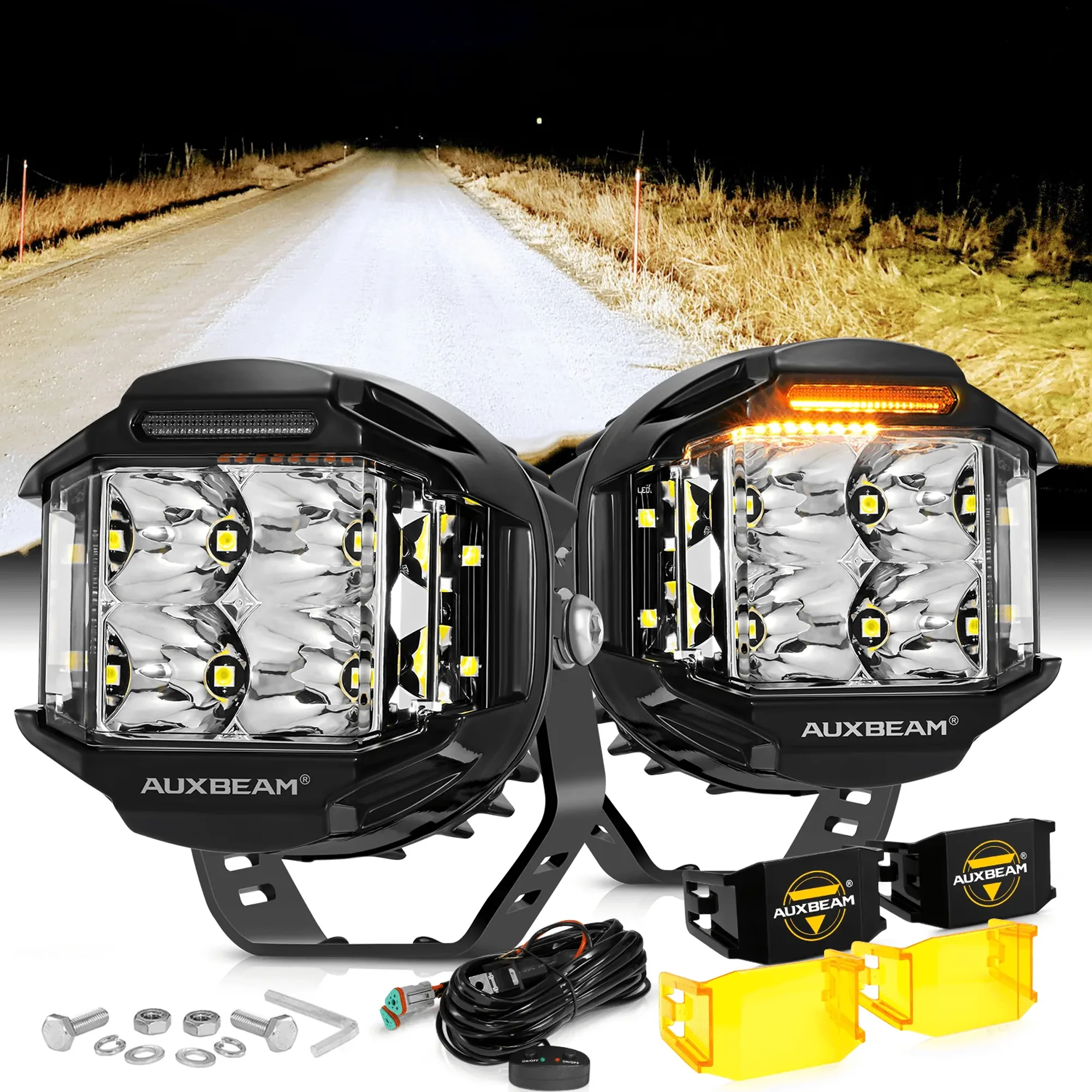 V-MAX Series | 4 Inch 92W 8960LM Spot Beam Side Shooter LED Round Pod Lights with Amber DRL - Image 2