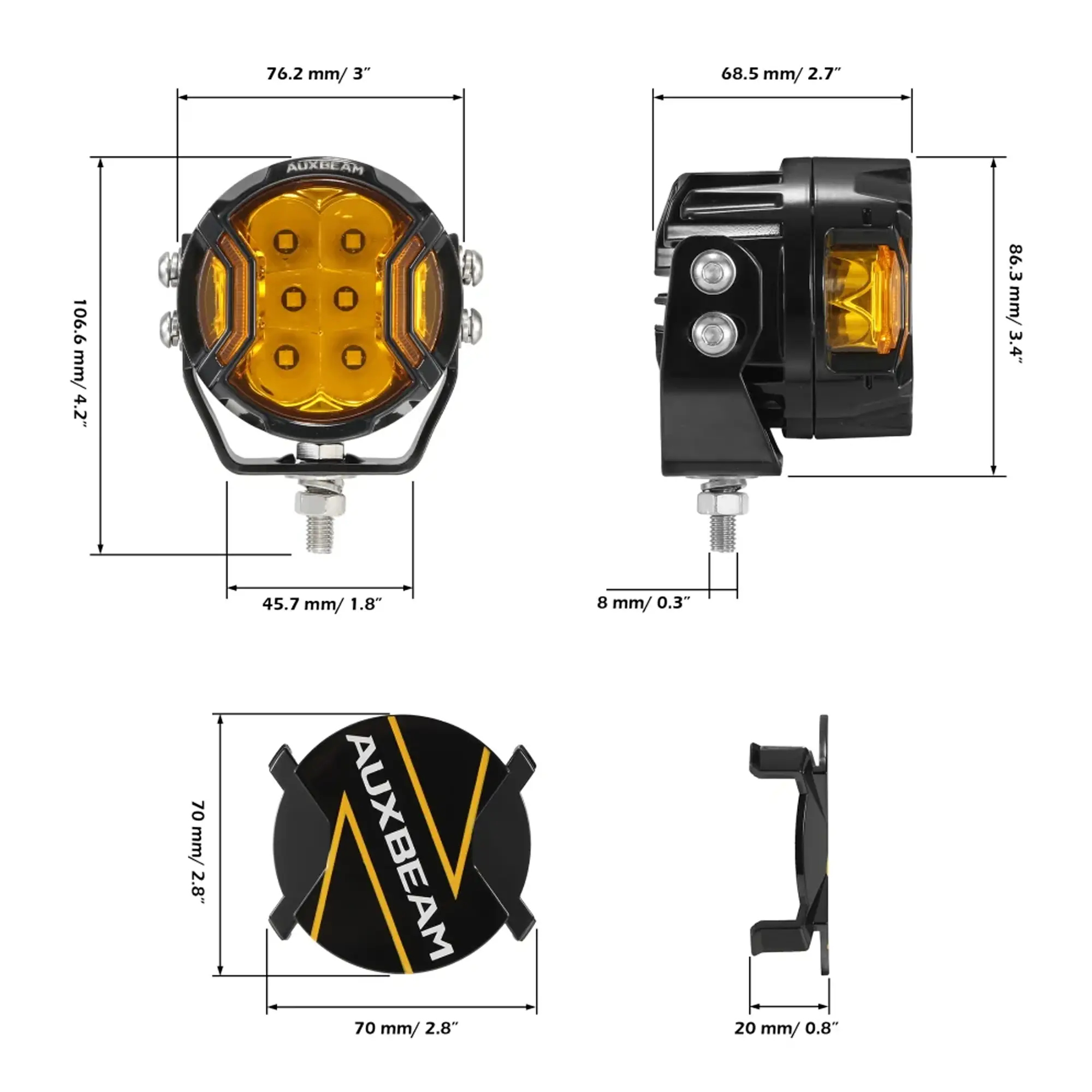 V-ULTRA Series | 3 Inch 108W LED Side Shooter Amber Pod Lights with Amber DRL - Image 3
