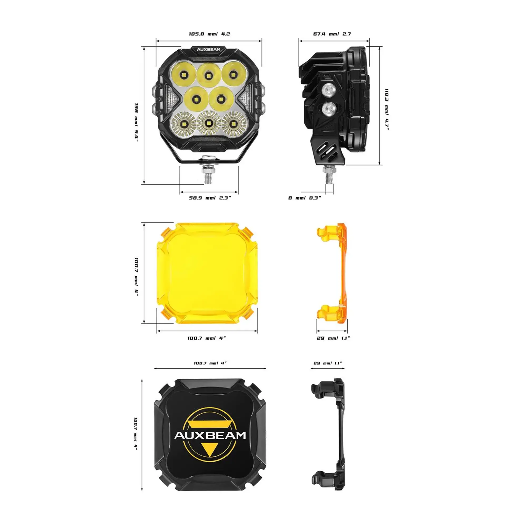 CUBE-Z Series 4 Inch Combo LED Pod Lights Off Road Lights with White DRL & Amber Turn Signal Lights - Image 4