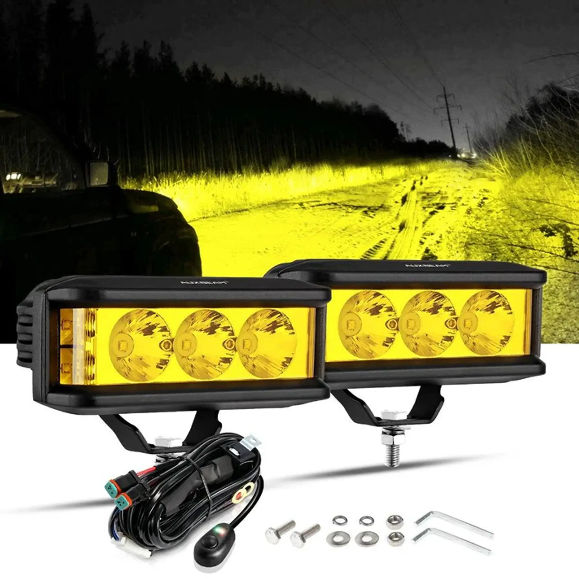 5 INCH LED LIGHT BAR SQUARE SIDE SHOOTER LED POD LIGHTS WHITE/YELLOW WITH WIRING HARNESS FOR SUV ATV UTV TRUCKS PICKUP BOAT