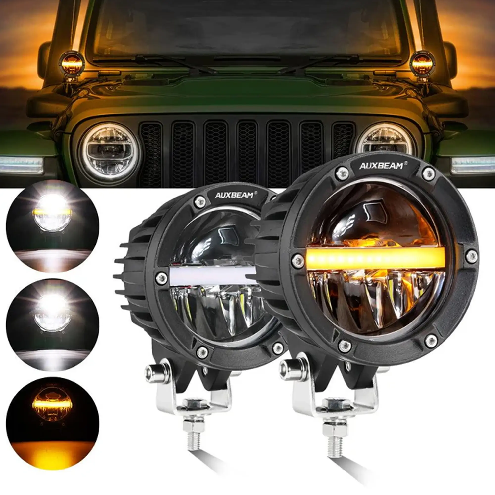 4 INCH 110W 11000LM LED PODS OFFROAD LED DRIVING LIGHTS WITH AMBER DRL